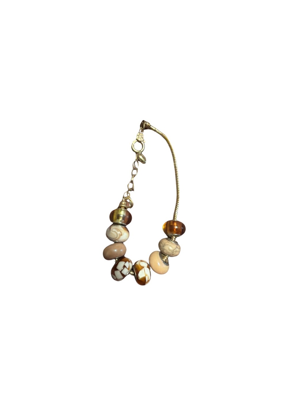 Gold Tone Bracelet with Brown and Cream Glass Beads
